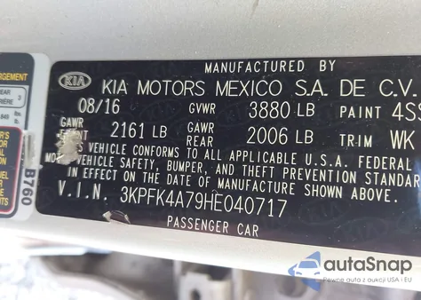 2017 Kia Forte Lx from USA, damaged, VIN 3KPFK4A79HE040717